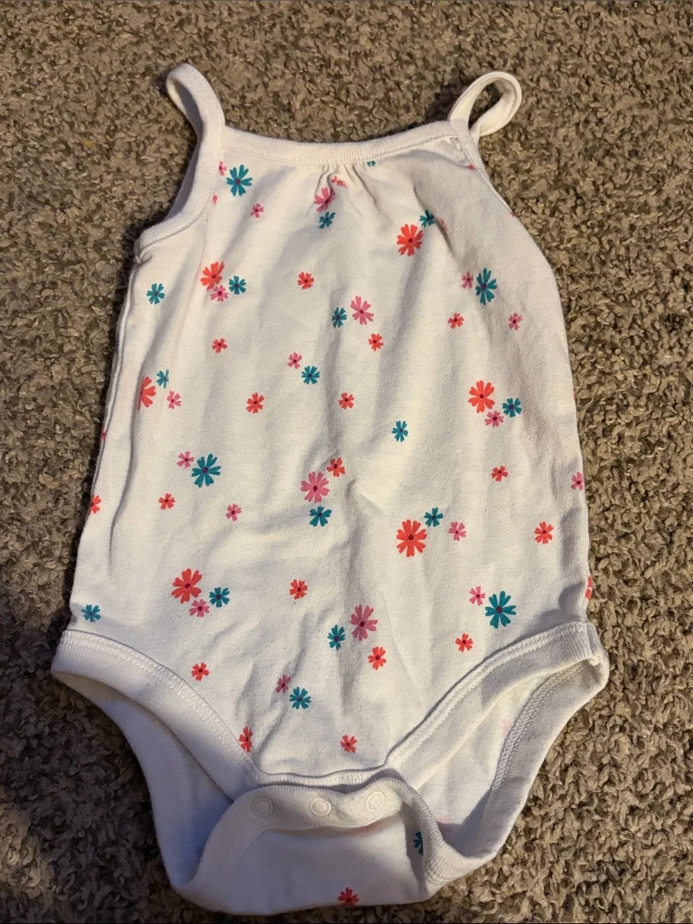 White Floral Baby One-Piece Bodysuit with Pink & Teal Flowers